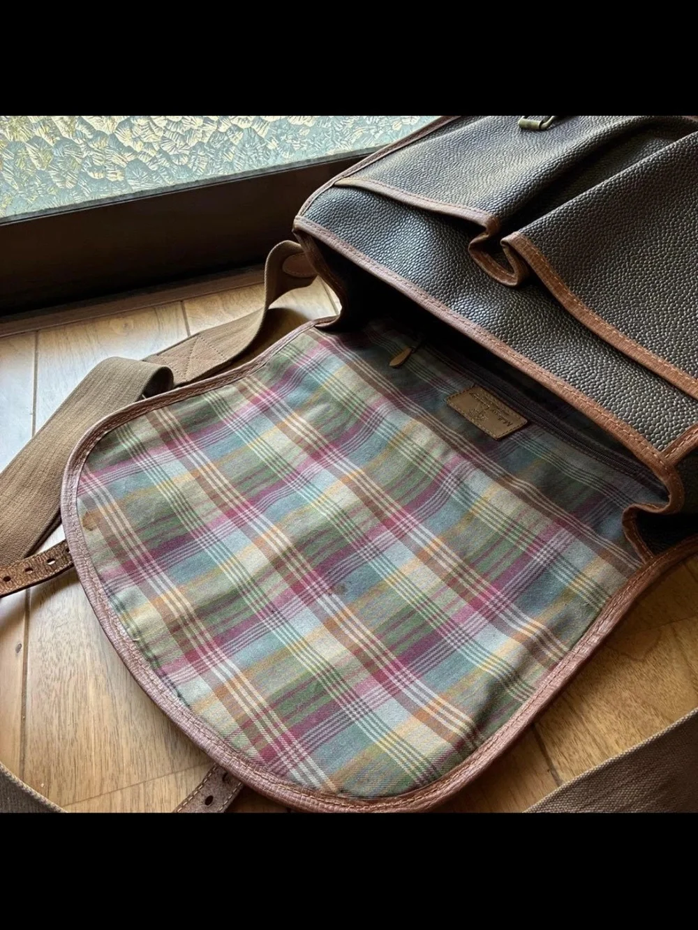 Mulberry Dark Brown Canvas Messenger with Tan Leather Trim